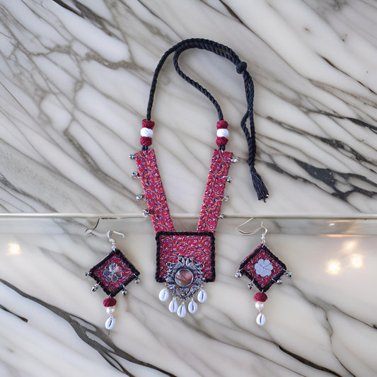 Handcrafted Fabric Necklace & Earrings Set