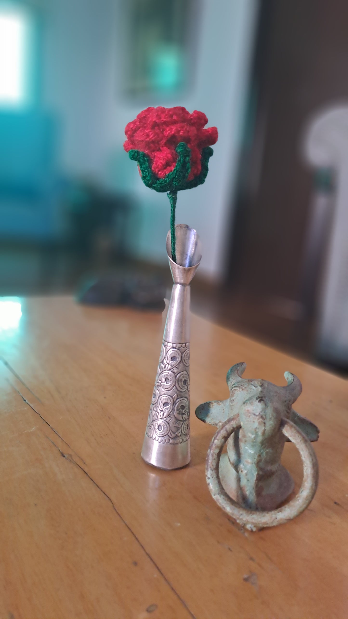 Red crochet rose