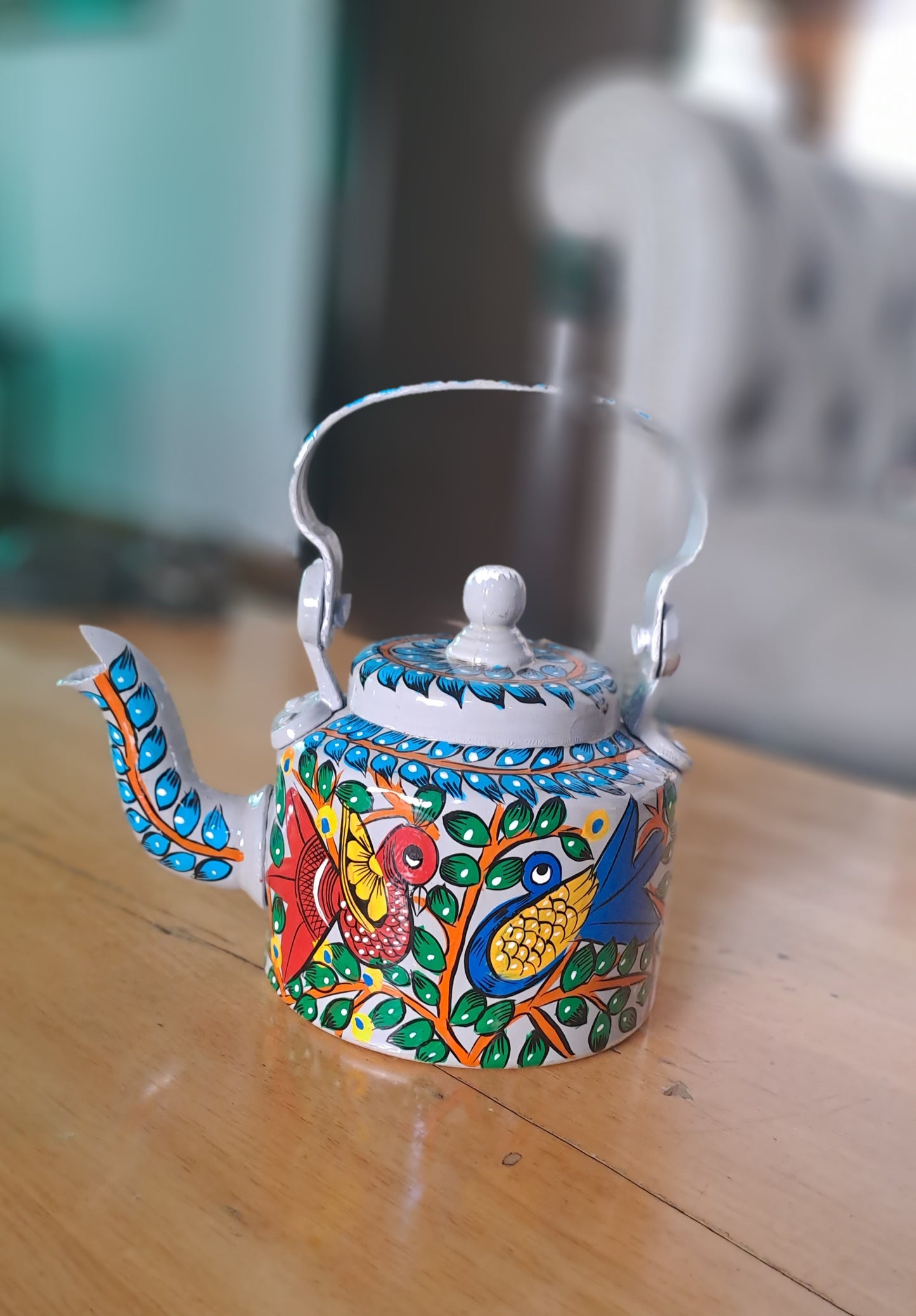 Hand painted aluminum kettle