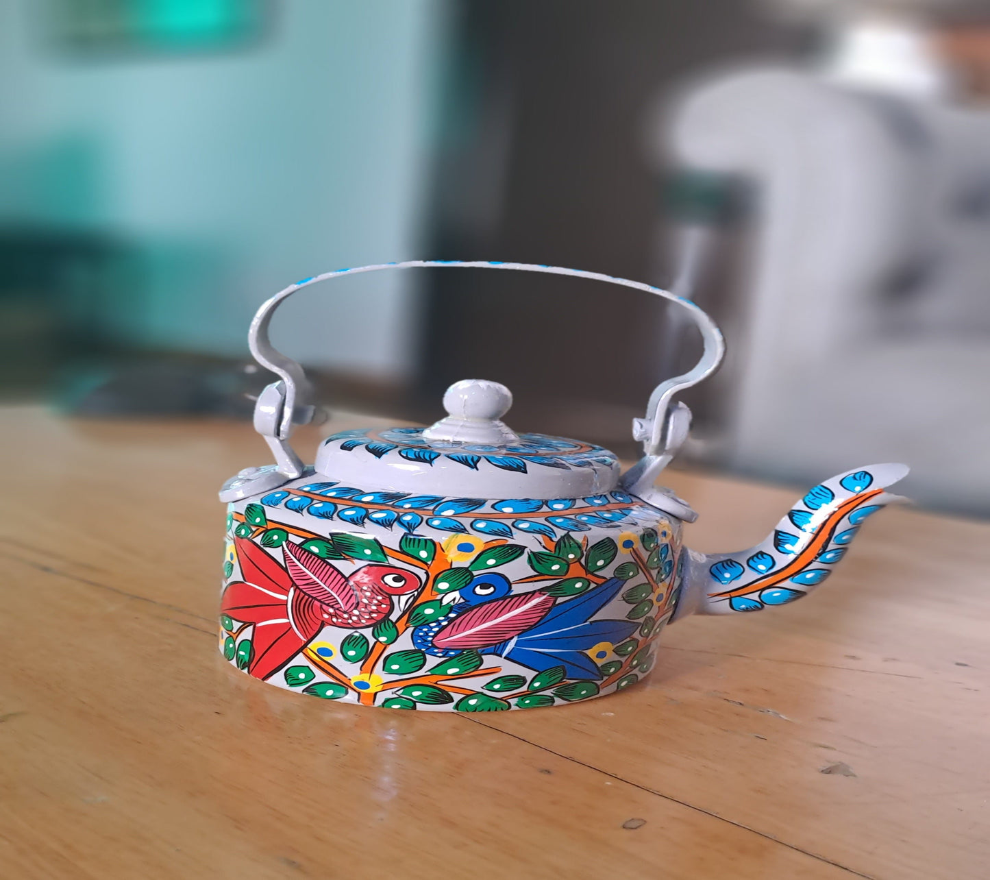 Hand painted aluminum kettle