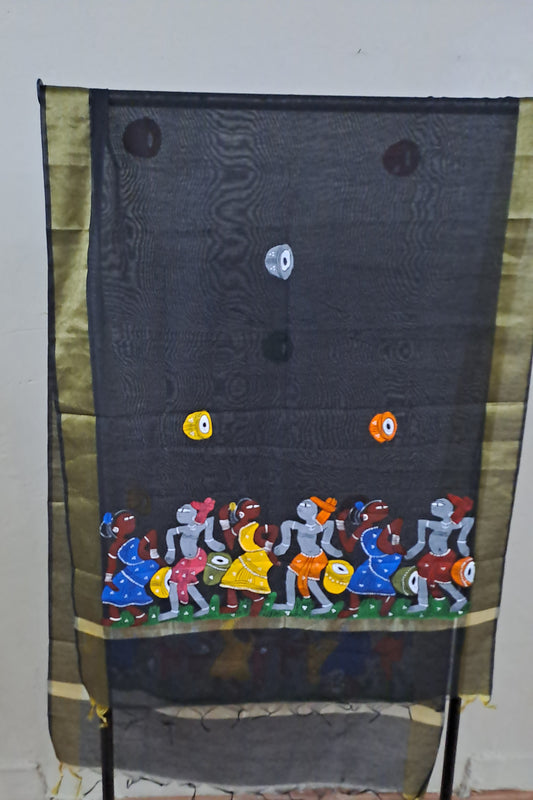 Handmade Pattachitra Black Dupatta