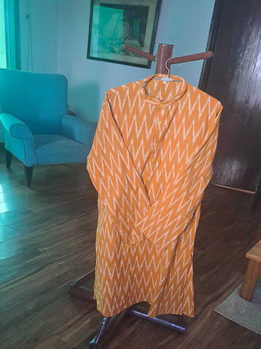 Ikat Cotton Kurta (Orange)