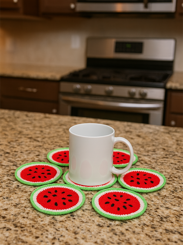 Handmade Crochet Watermelon Coaster Set 6