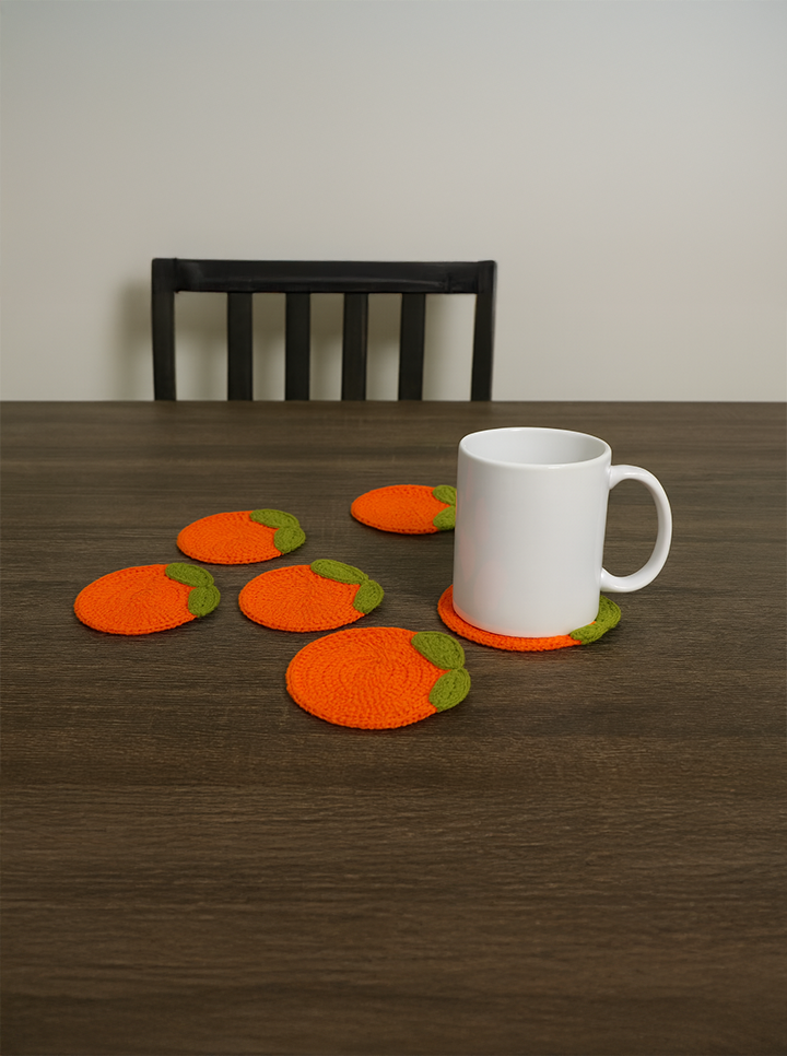 Handmade Crochet Orange Slice Coaster Set 6