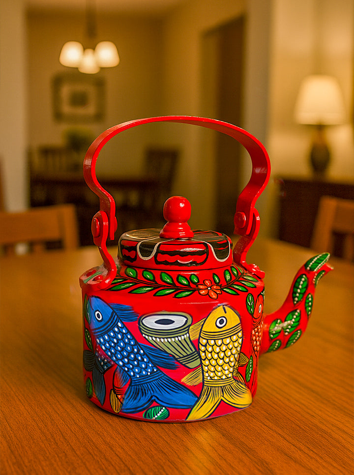Pattachitra Hand-Painted Kettle – A Timeless Work of Art (Red)