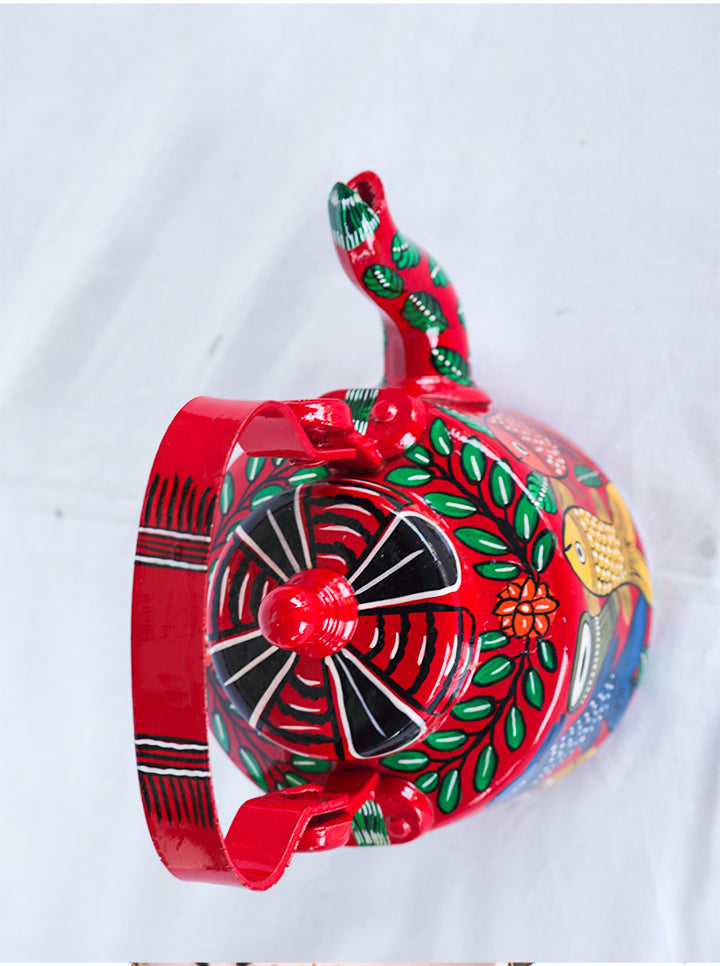 Pattachitra Hand-Painted Kettle – A Timeless Work of Art (Red)