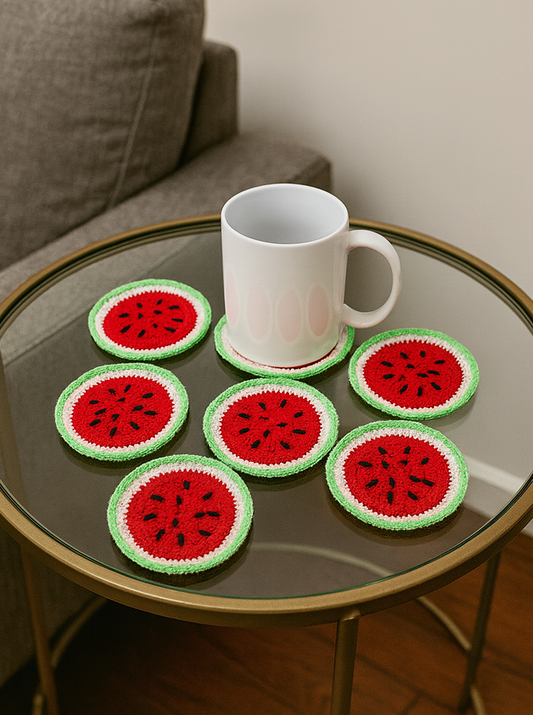 Handmade Crochet Watermelon Coaster Set 6