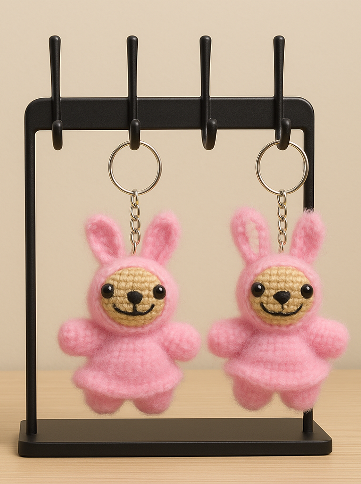 Handmade Crochet Pink Labubu Keychain – Cute & Quirky Charm