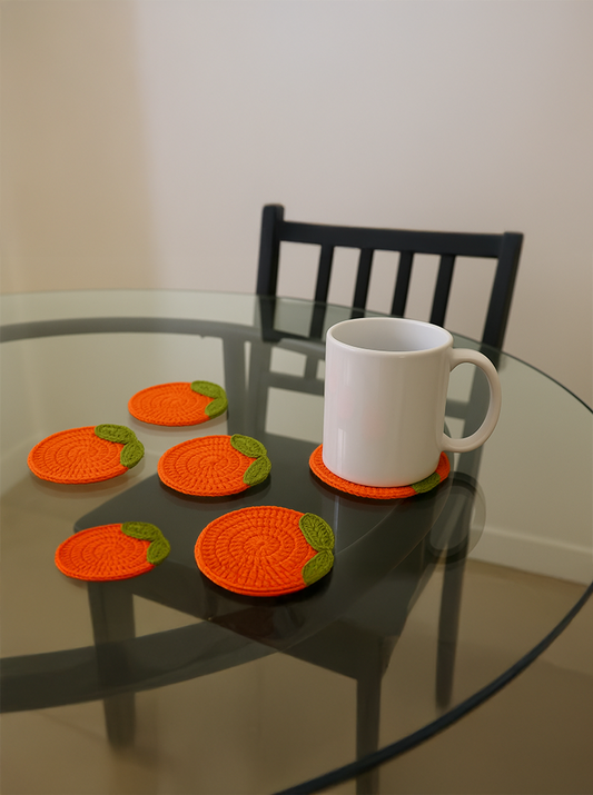 Handmade Crochet Orange Slice Coaster Set 6