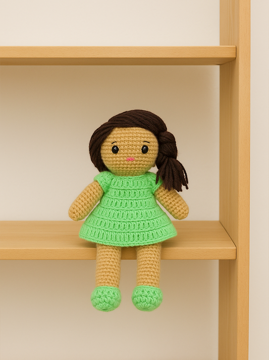 Handmade Crochet Doll – Green Frock Edition