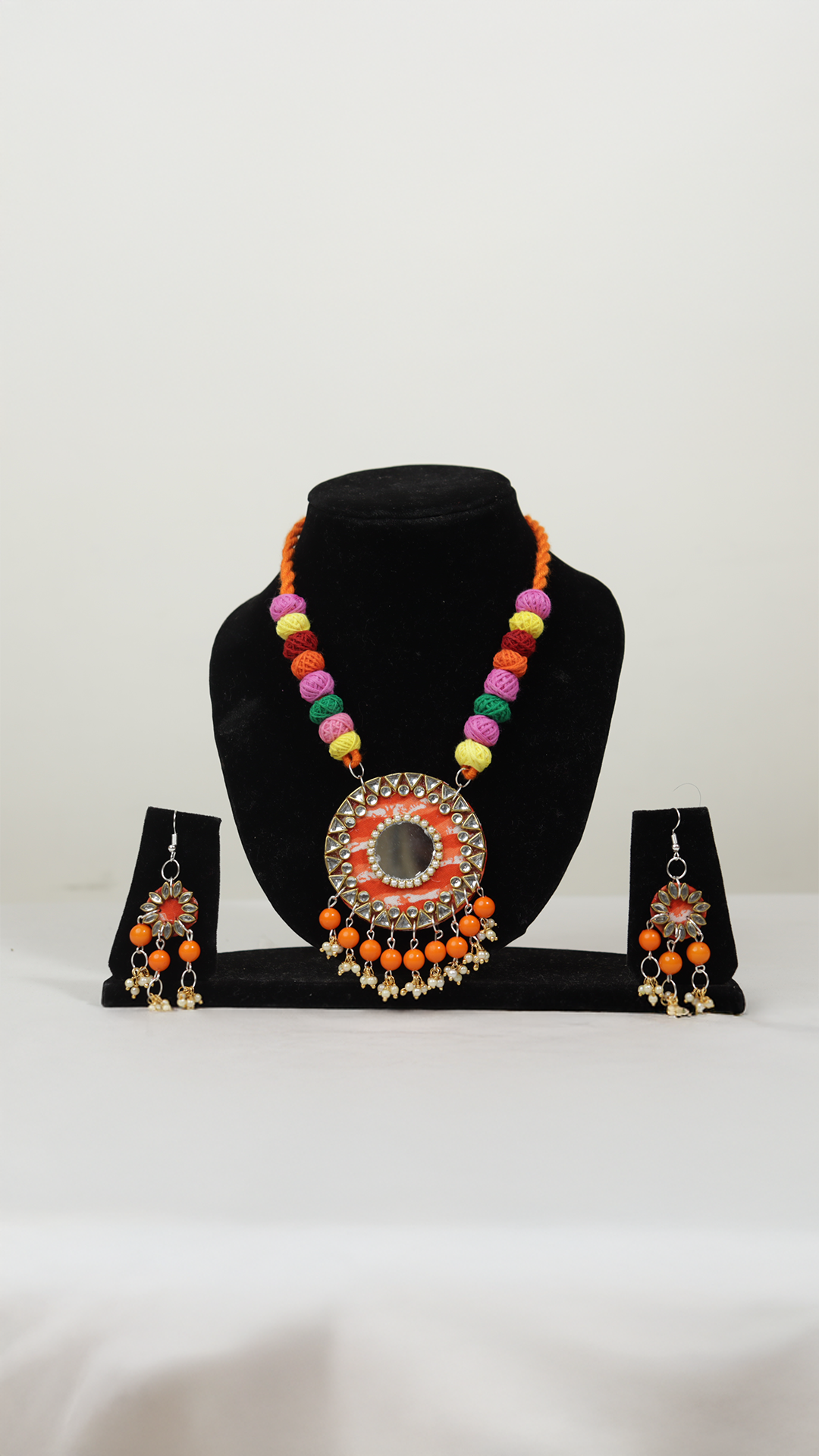 Handmade Orange Colour Necklace with Earrings – Vibrant Festive Jewelry Set