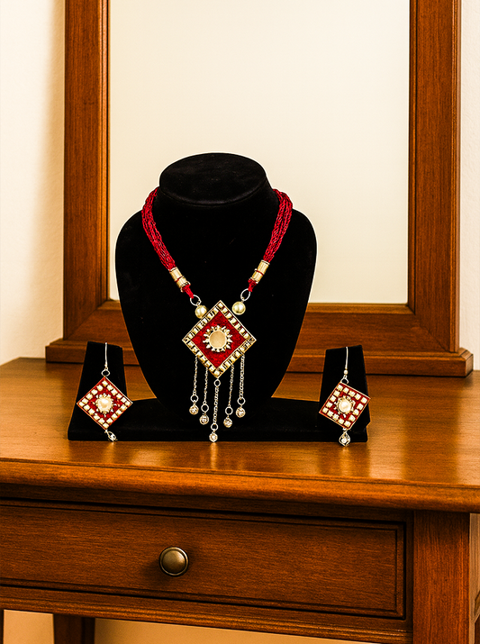 Handmade Maroon Colour Necklace with Earrings – Elegant Ethnic Jewelry Set