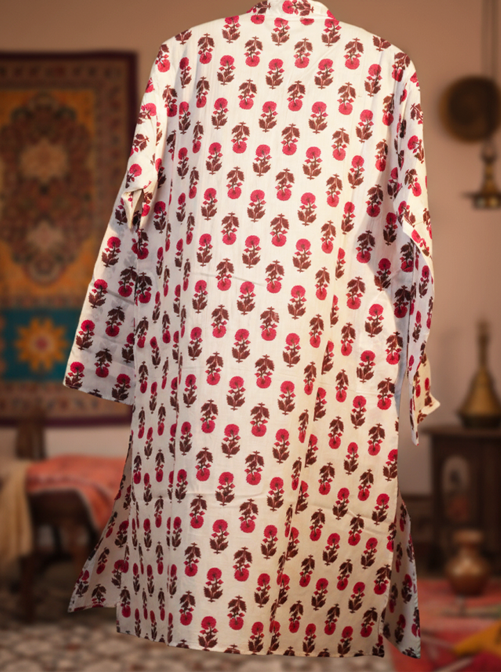 Elegant White Kurti with Pink Floral Design – Stylish & Comfortable