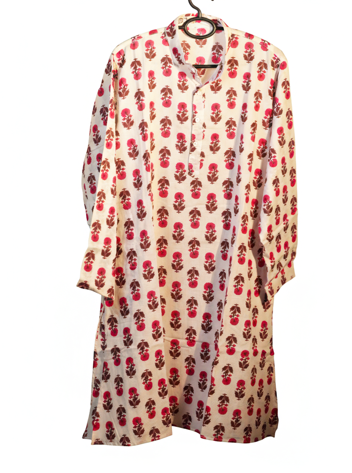 Elegant White Kurti with Pink Floral Design – Stylish & Comfortable