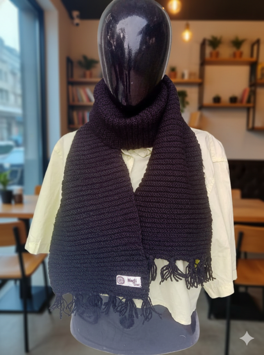 Handmade Black Ribbed Woolen Muffler