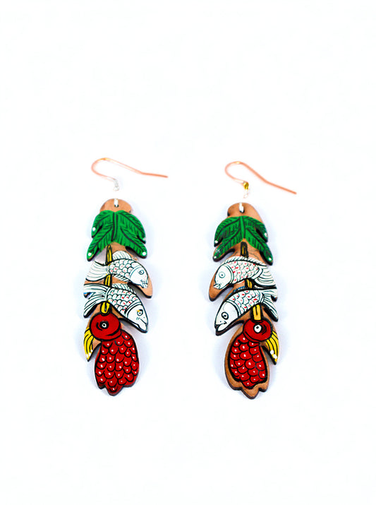 Hand-Painted Fish & Leaf Earrings