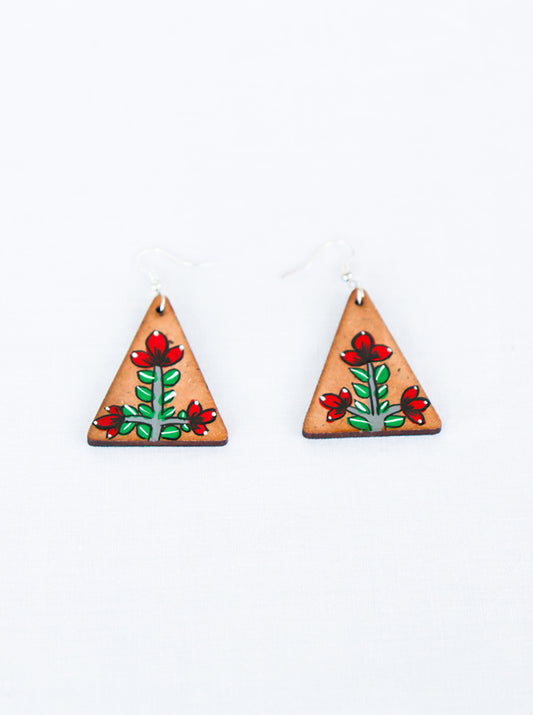 Hand-Painted Floral Triangle Earrings