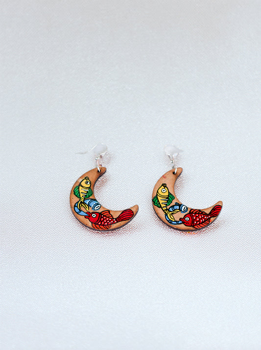 Hand-Painted Crescent Fish Earrings