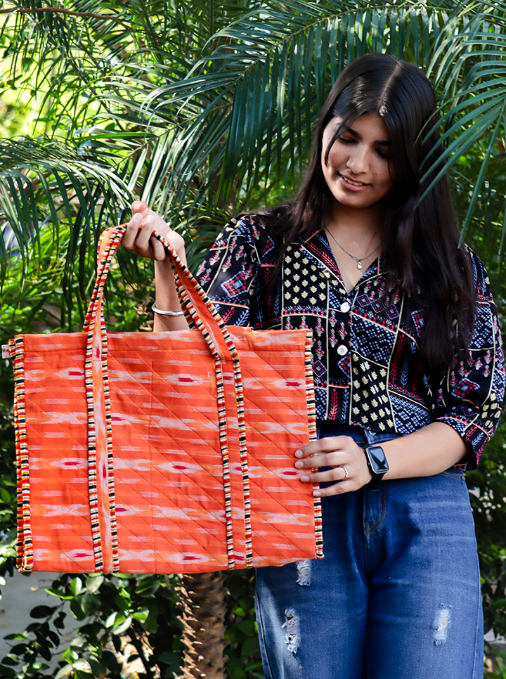Cotton Reusable Washable Tote Bag (Orange)