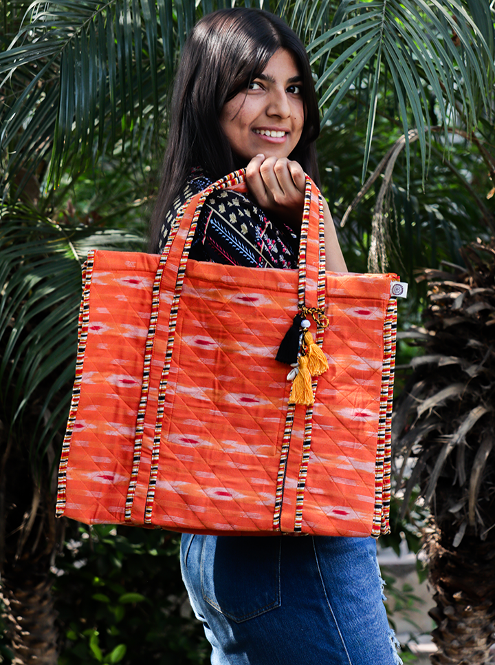 Cotton Reusable Washable Tote Bag (Orange)