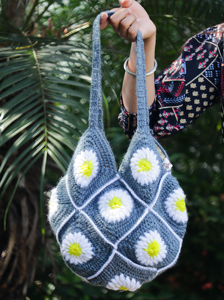 Stylish woolen crochet sling bag