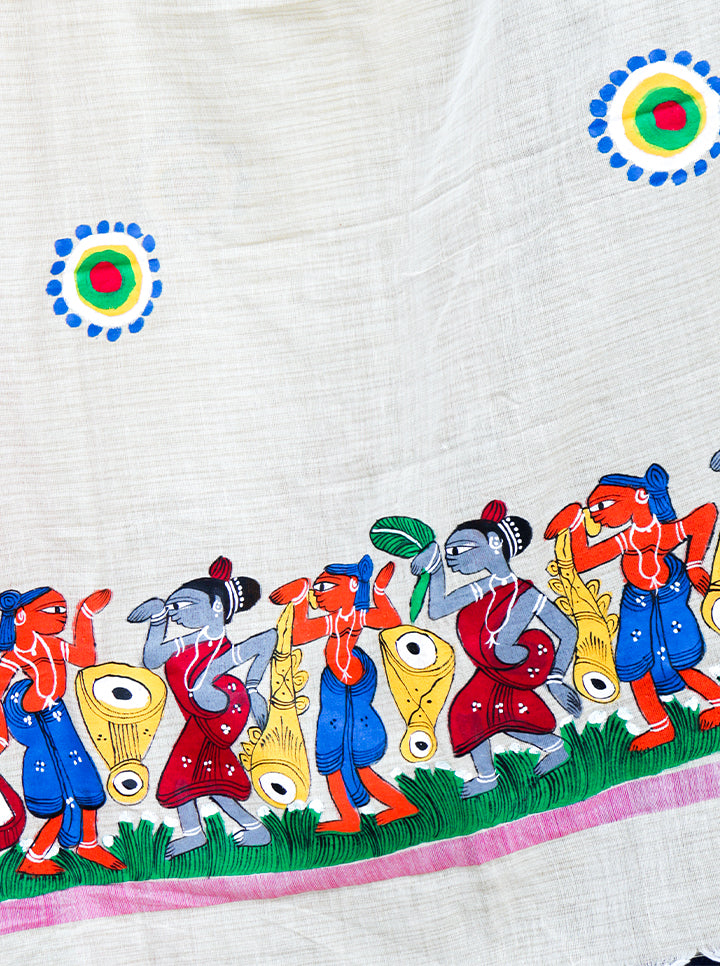 Hand-Painted Pattachitra Dupatta | Traditional Folk Art on Fabric