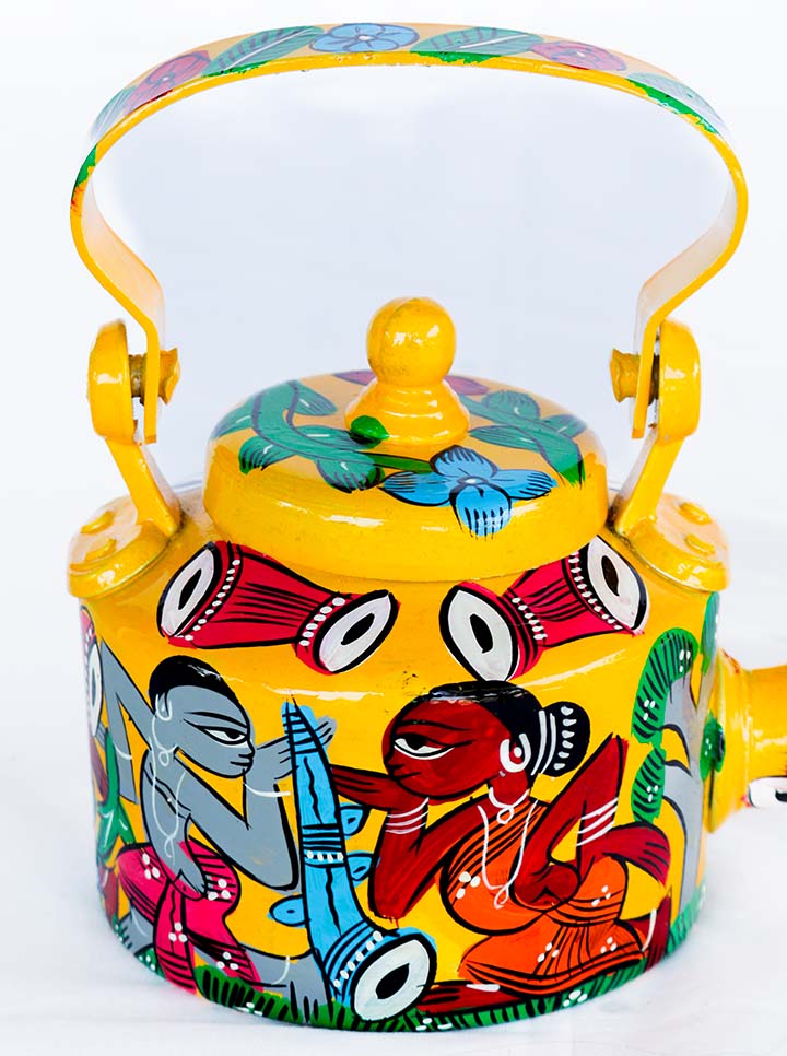 Hand-Painted Pattachitra Tribal Kettle – A Timeless Masterpiece (Yellow)