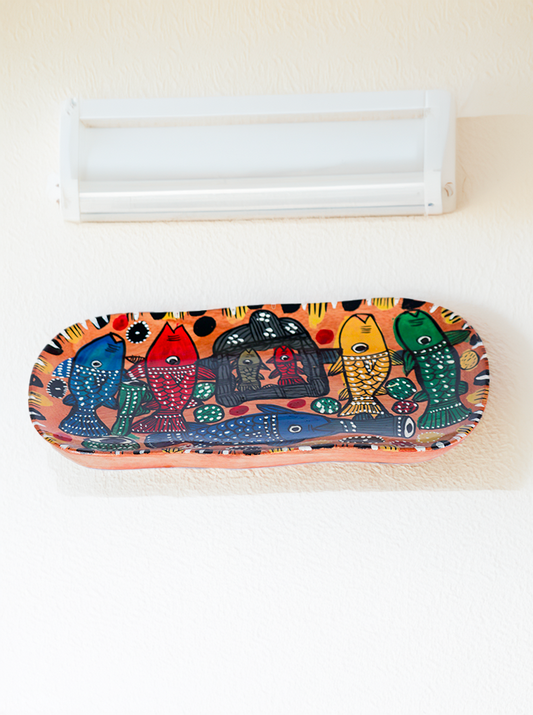 Handmade Pattachitra Wooden Wall Hanging – Vibrant Fish Folk Art Decor
