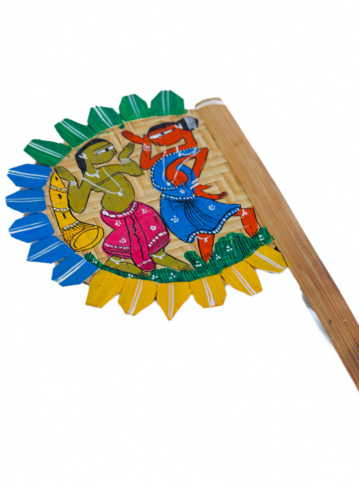 Pattachitra Hand-Painted Bamboo Hand Fan (Tribal Dance)