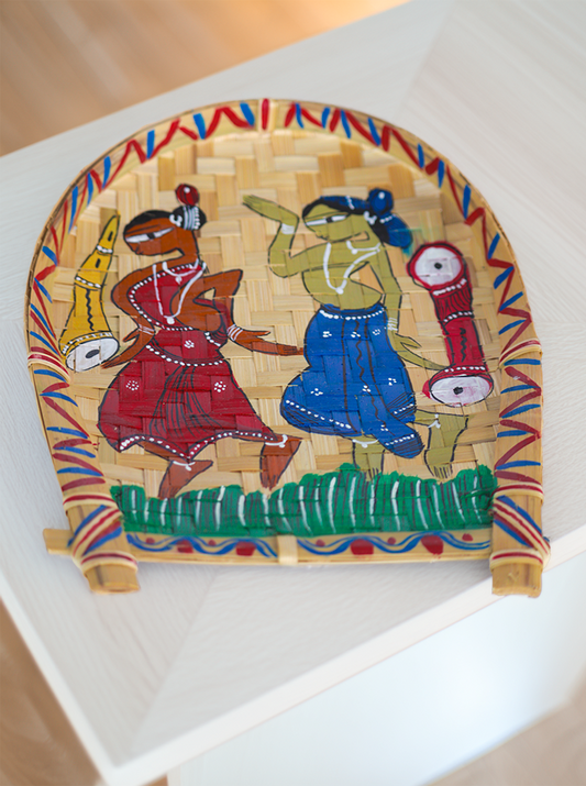 Hand-Painted Bamboo Wall Décor – Tribal Folk Art (Brown And Green)