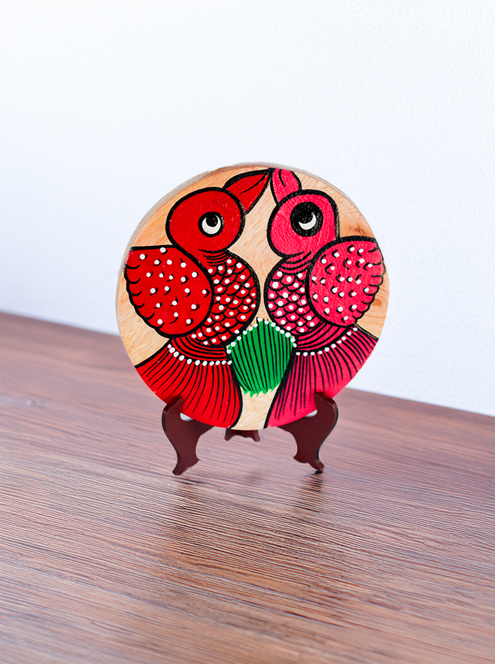 Handmade Wooden Pattachitra Decor Plate with Stand