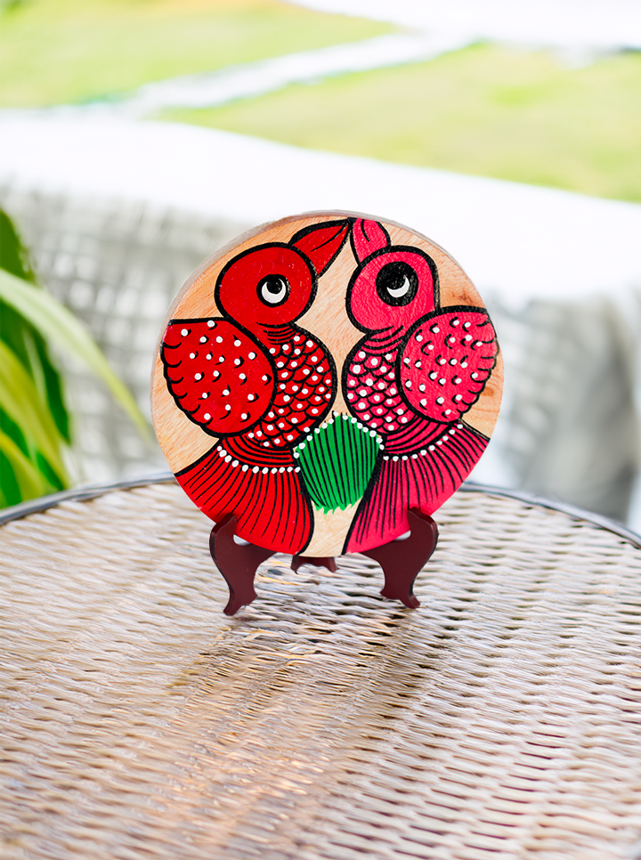 Handmade Wooden Pattachitra Decor Plate with Stand