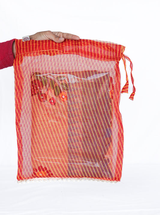 Hand Shagun Gifting Bags With Moti Lace  (Red)
