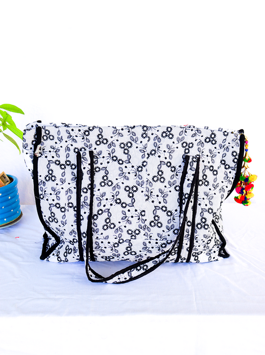 Hand Stitched Tote Bag (Black And White)