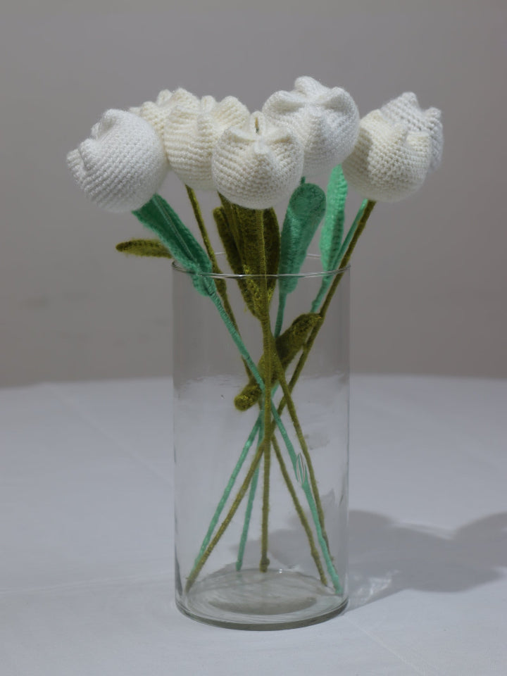 Handmade Crochet White Tulip – Per Piece
