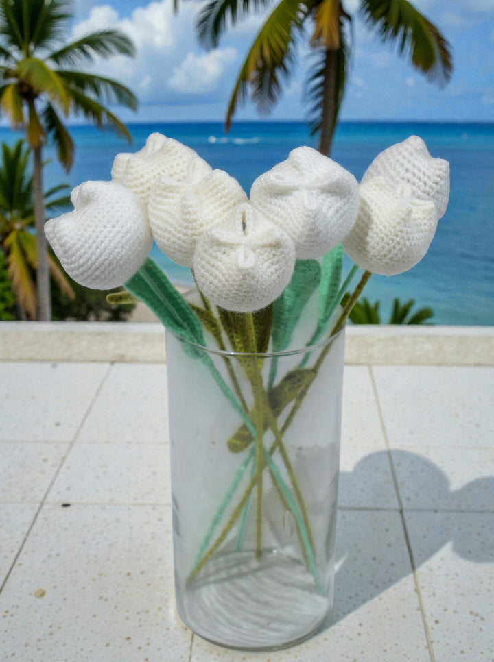 Handmade Crochet White Tulip – Per Piece