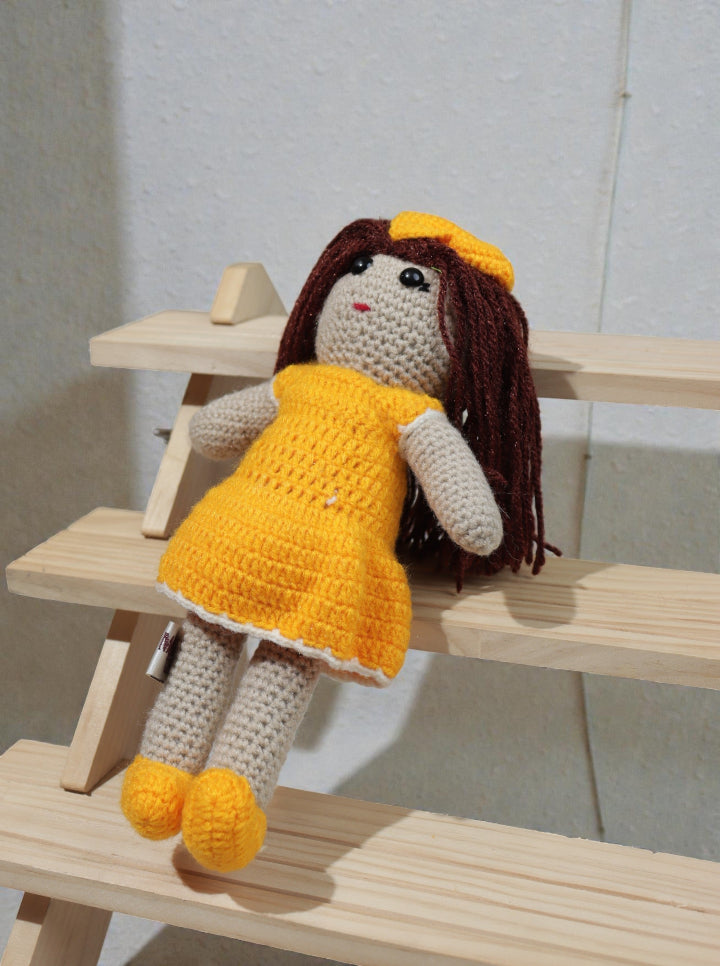 Handmade Crochet Yellow Frock Doll (with White Border)