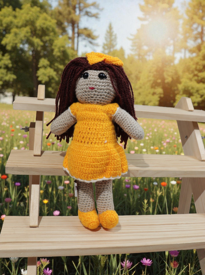 Handmade Crochet Yellow Frock Doll (with White Border)