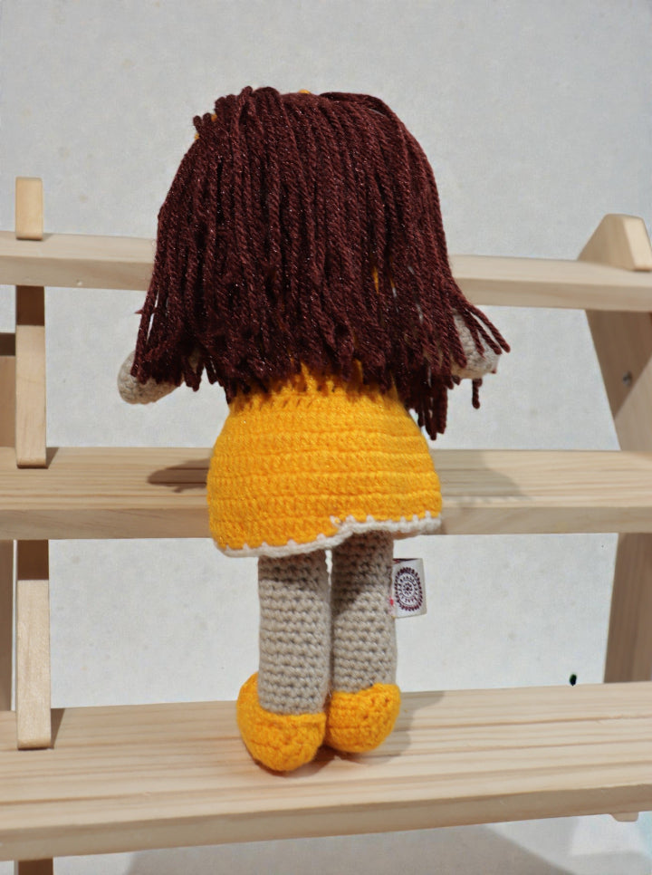 Handmade Crochet Yellow Frock Doll (with White Border)