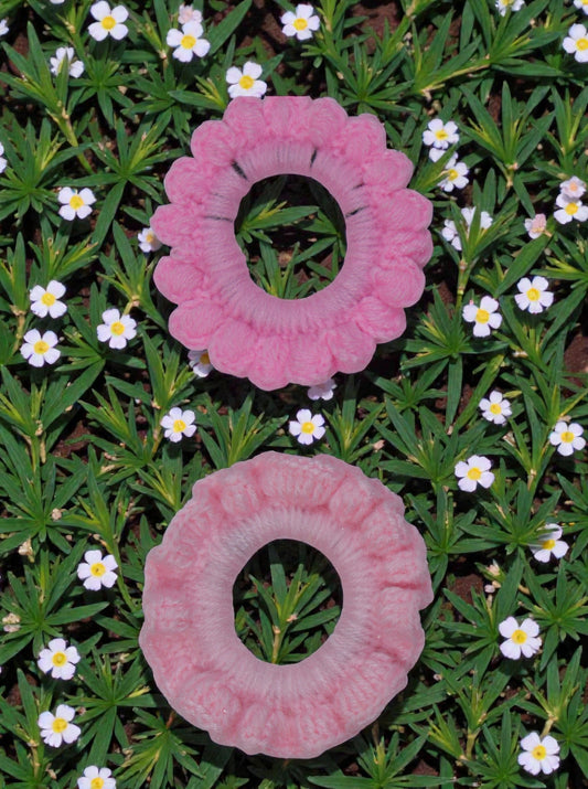 Soft Pastel Crochet Scrunchies – Set of 2 (Floral Pink)