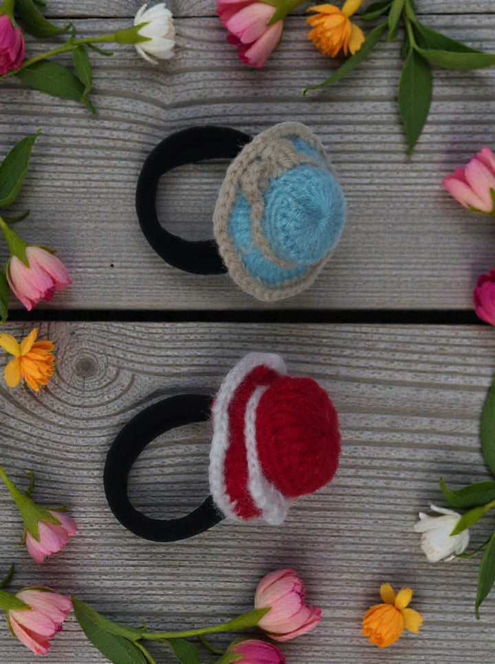 Mini Hat Crochet Hair Rubberbands – Set of 2 (Sky Blue & Candy Red)