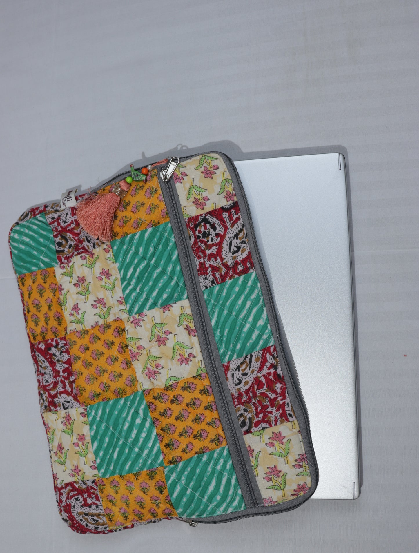 Handmade Quilted Patchwork Laptop Sleeve with Tassel