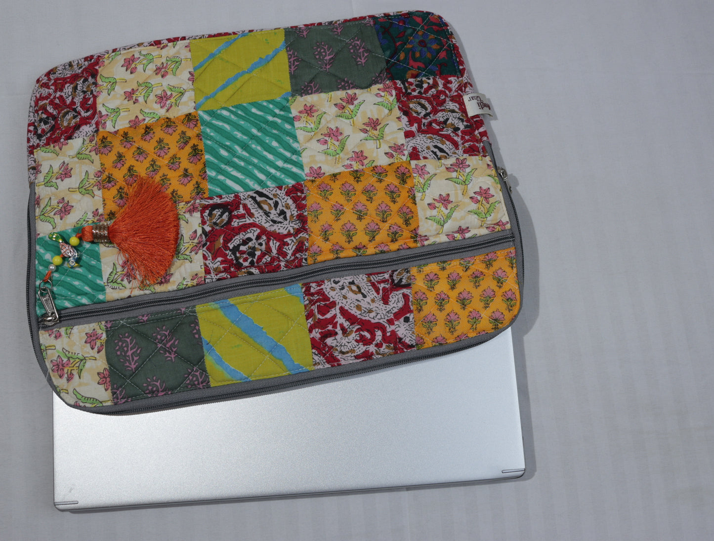 Handmade Quilted Patchwork Laptop Cover with Tassel
