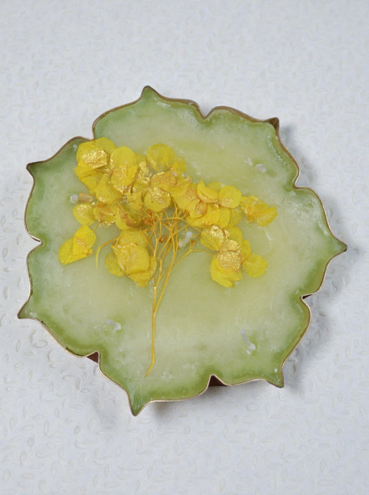 Handcrafted Floral Urli Candle – Yellow Blossom Edition