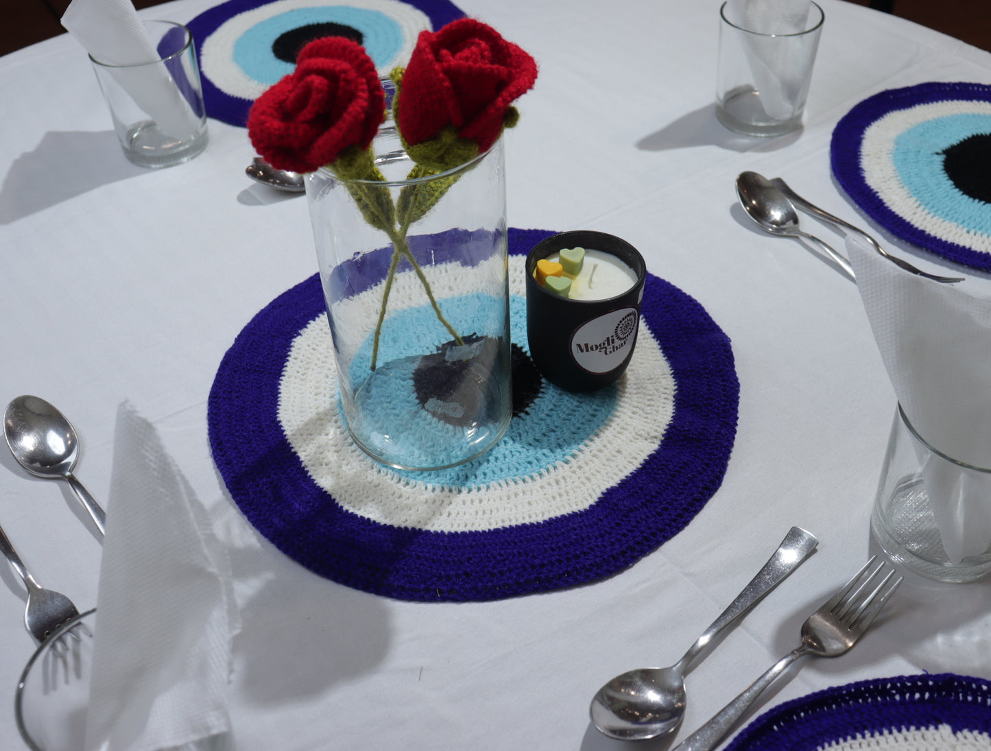 Handmade Crochet Evil Eye Table Mat – Set of 6