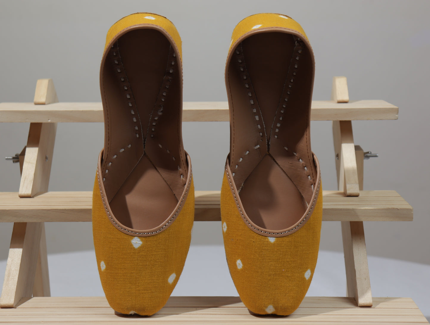 Handmade Ikat Juttis – Mustard Polka Charm