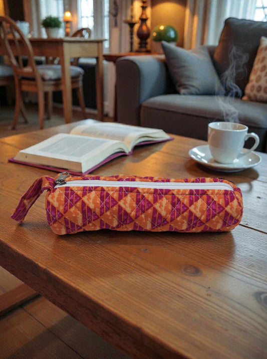 Handcrafted Quilted Triangle-Print Pouch