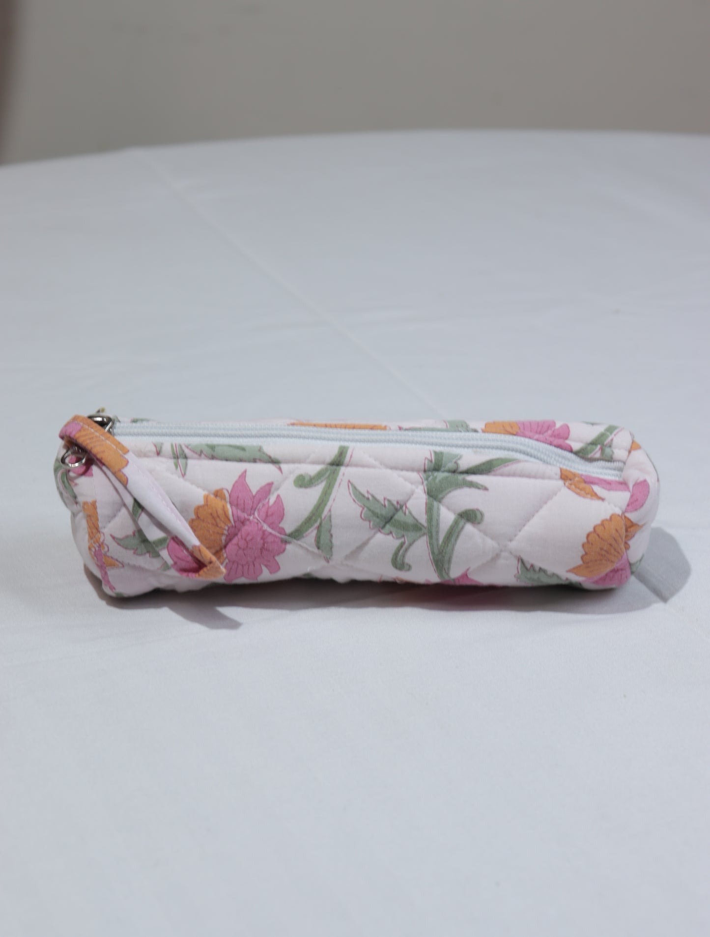 Floral Quilted Cotton Pencil Pouch – Pink Blooms
