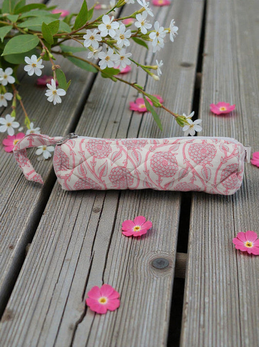 Floral Blockprint Quilted Pencil Pouch – Pink Petals