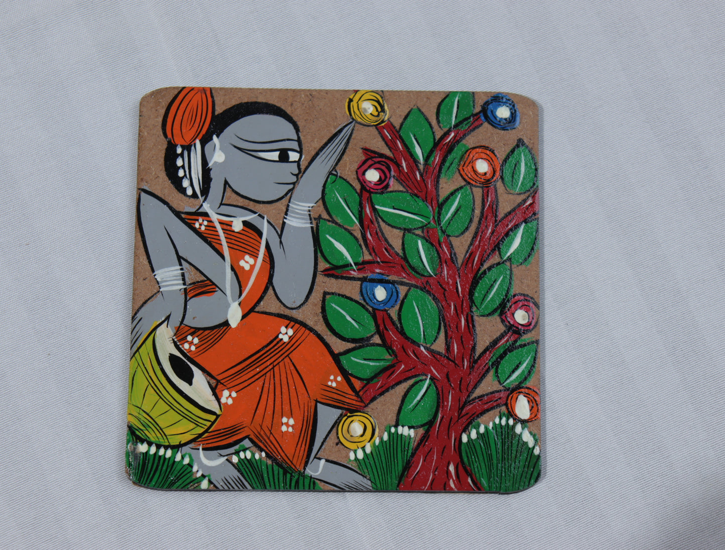 Handpainted Tribal Art Wooden Coaster Set – Set of 5